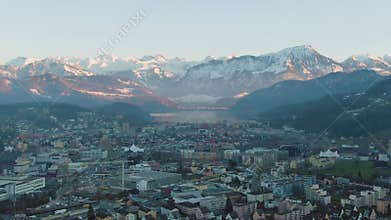 Kriens Cityscape and Mountains. Switzerland. Aerial View