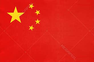 China national fabric flag, textile background. Symbol of international world Asian country