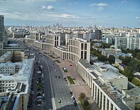Moscow, Russia - July 21, 2019. Moscow top view at the Komsomolskaya square, also known as the square of three railway stations.
