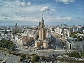 Moscow, Russia - July 21, 2019. Moscow top view at the Komsomolskaya square, also known as the square of three railway stations.