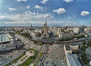 Moscow, Russia - July 21, 2019. Moscow top view at the Komsomolskaya square, also known as the square of three railway stations.