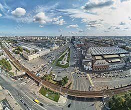 Moscow, Russia - July 21, 2019. Moscow top view at the Komsomolskaya square, also known as the square of three railway stations.