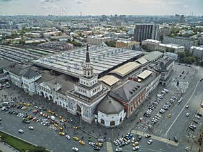 Moscow, Russia - July 21, 2019. Moscow top view at the Komsomolskaya square, also known as the square of three railway stations.