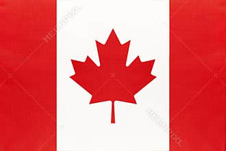 Canada national fabric flag, textile background. Symbol of international world north America country