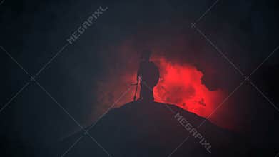 Epic spartan soldier under a lightning storm