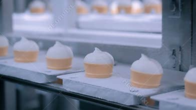 Ice cream automatic production line at modern food dairy fabric