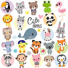 Cute Cartoon Animals on a white background