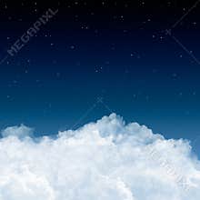 Clouds and stars in blue
