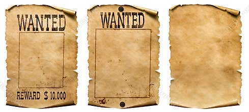 Wild west wanted posters set isolated on white