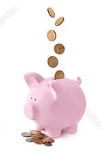 Piggy Bank with Falling Coins