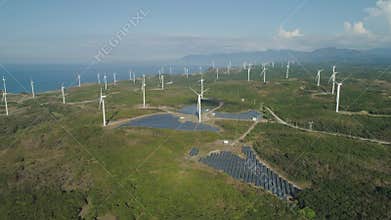 Solar Farm with Windmills. Philippines, Luzon