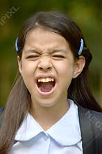 Cute Female Student Under Stress Wearing School Uniform With Books