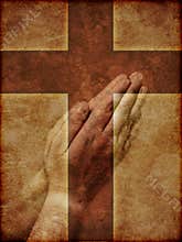 Praying Hands and Christian Cross