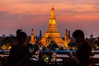 Watching the sunset at Wat Arun from Amorosa Bar