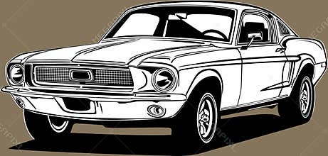 Classic american vintage retro icon of muscle car Ford Mustang
