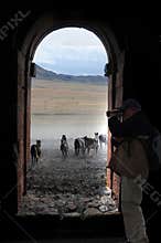 Senior photographer behind the window