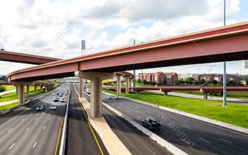 Aerial view of compex highway interchange in Austin, Texas