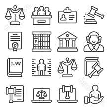 Law and justice icons set vector illustration. Contains such icon as  Attorney, Criminals, Cyber Law, Criminal and more. Expanded