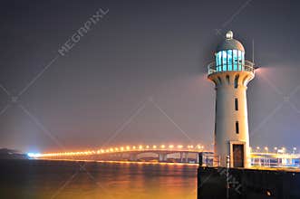 A lighthouse in Tuas Second link by night