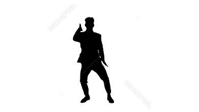 Silhouette Happy Successful Businessman Dancing In a Crazy Way.