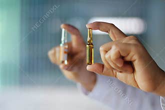 Healthcare and medical, pharmaceutical and medical industries, Doctor and medicines in hands on hospital background