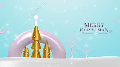 Christmas new year abstract 3d gold tree landscape