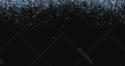 Waterfalls of blue silver glitter sparkle bubbles particles stars on black background, valentine day love relationship holiday