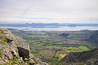 View to the Norwegian sea and Vega archipelago from a Gullsvågfjellet Mountain on Vega island