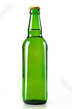 Glass bottle on white background close-up. alcohol, lemonade