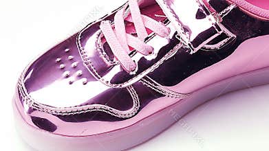 Shoe fashion shiny pink kid shoe rotating