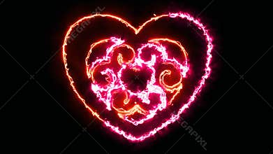 Burning sparkling energy heart animation.