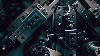Machinery and industry background. Metal parts of working industrial equipment.
