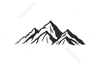 Mountain silhouette - vector icon. Rocky peaks. Mountains ranges. Black and white mountain icon