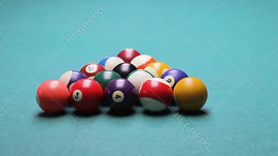 Billiard balls breaking from the impact.the game of pool.the competition