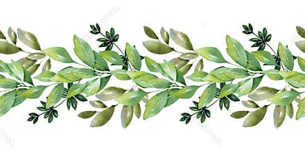 Watercolor borders Pattern with cute hearts and delicate flowers