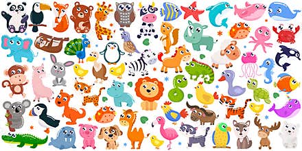 Big set of cute cartoon animals. Vector illustration