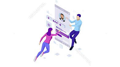 Isometric Personal Data Information App, Identity Private Concept. Digital data Secure Banner. Biometrics technology for