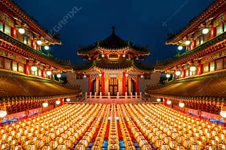 Chinese new year, Traditional Chinese lanterns display in Temple illuminated for Chinese new year festival.