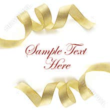 Shiny gold satin ribbon on white background