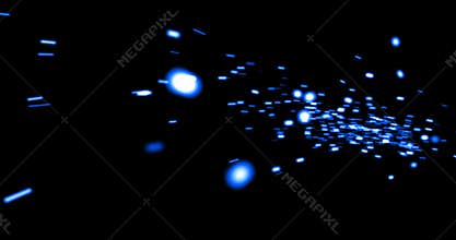 Warm and blue fire sparks from campfire over black background, danger explosion concept