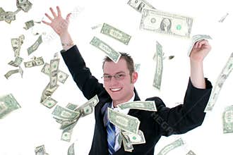 Attractive Business Man In Suit Throwing Money Into Air