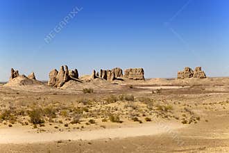 Ruins of the ancient fortresses of Khorezm in the desert. Uzbekistan