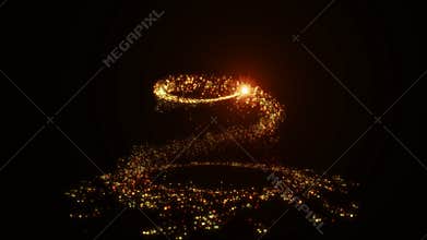 Sparkling golden glitter spiral effect. Shining Christmas magic particles and sparkles