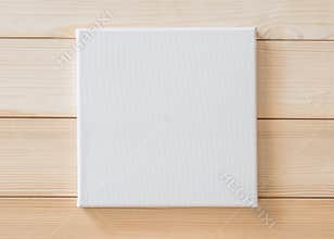 White blank canvas mockup square size on wood for arts painting and photo hanging interior decoration