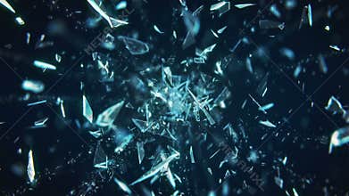 Broken Glass Exploding Against Black Background in 4K