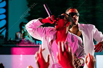 Rap or Hip-Hop Musicians performing on stage