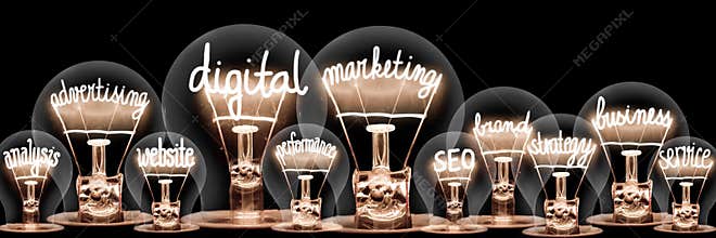 Light Bulbs with Digital Marketing Concept