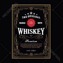Whiskey antique border Vintage frame western engraving label retro vector