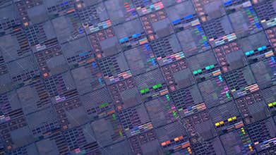 Shinning light over 6` silicon wafer. Macro