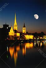 Moon night city Zurich